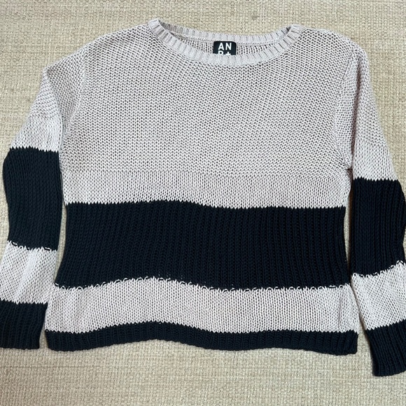 Alp N Rock Tatum Open Knit Sweater Womens Medium Black Beige Stripe Apres Ski - Picture 1 of 9